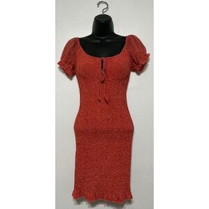 Hello Molly Rust Red Smocked Dress Polka Dot Puff Sleeve S Romantic Cottagecore